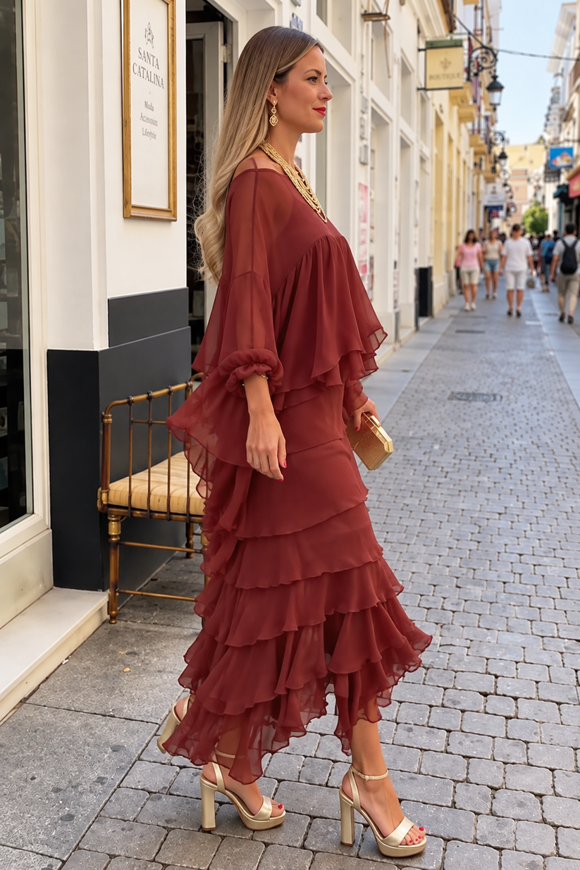 Vestido Verona Burdeos de lado